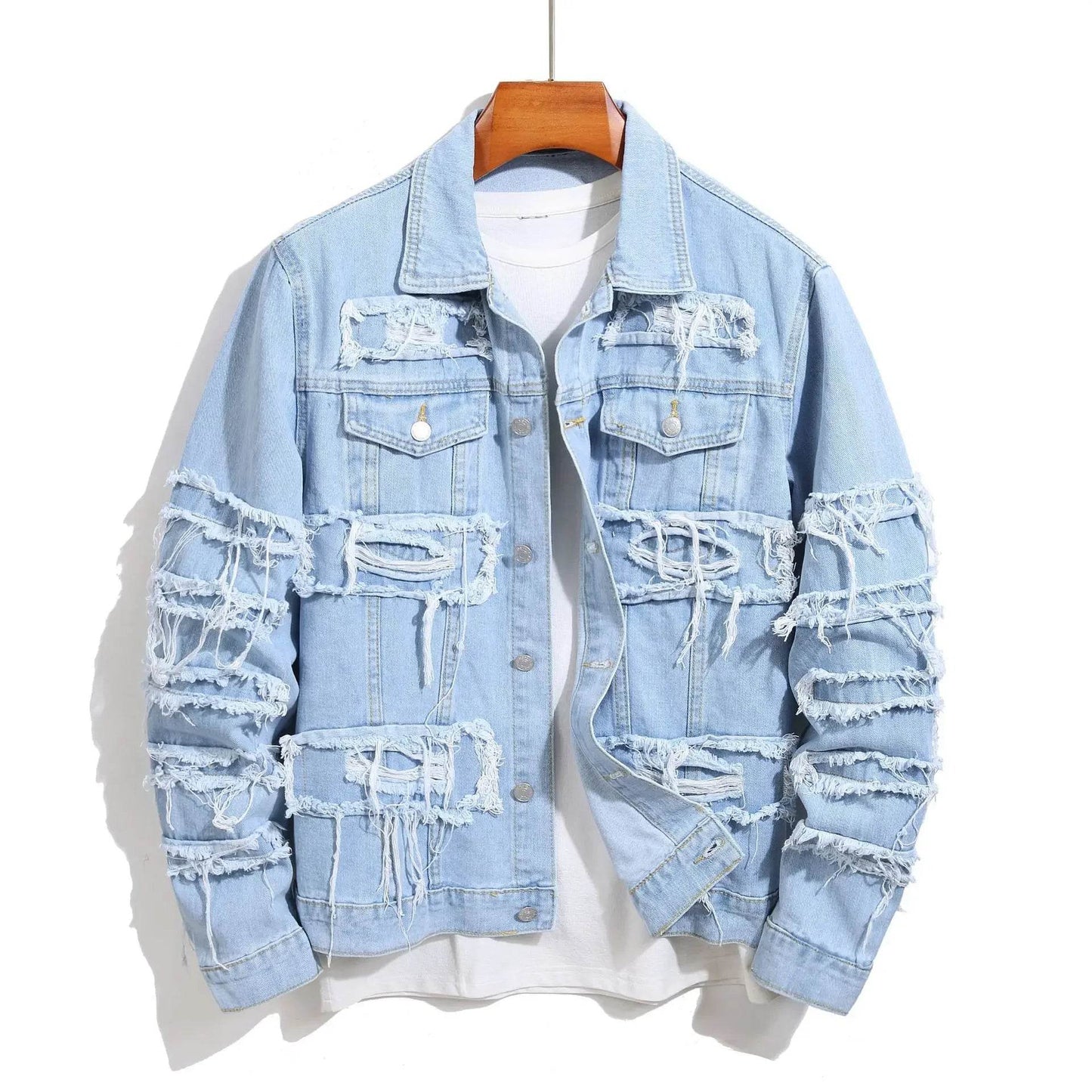 Wulend Men's Denim Jacket - Casual Turn Down Collar, Slim Fit for Autumn - Buy Center
