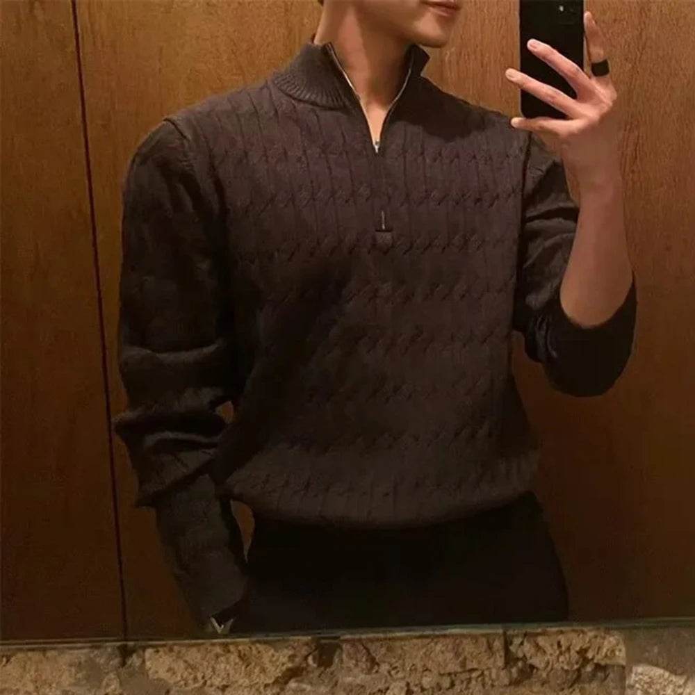 Oein Men's Knitted Sweater - Comfortable Solid Color Long-Sleeved Top - Buy Center