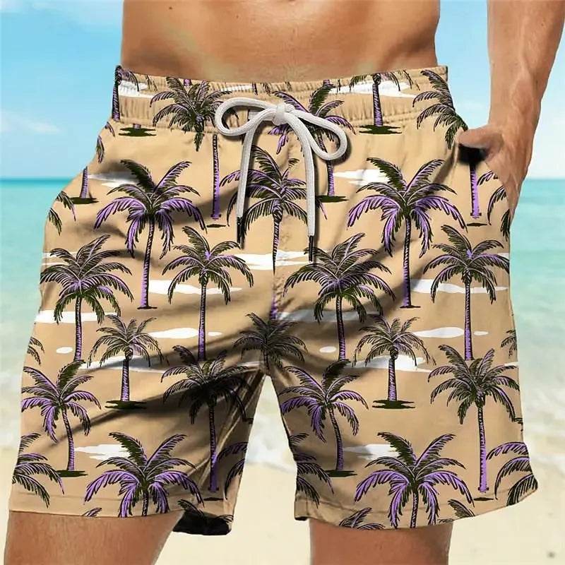 2024 Casual Men's Drawstring Shorts - Quick Dry Coconut Tree Print - Buy Center