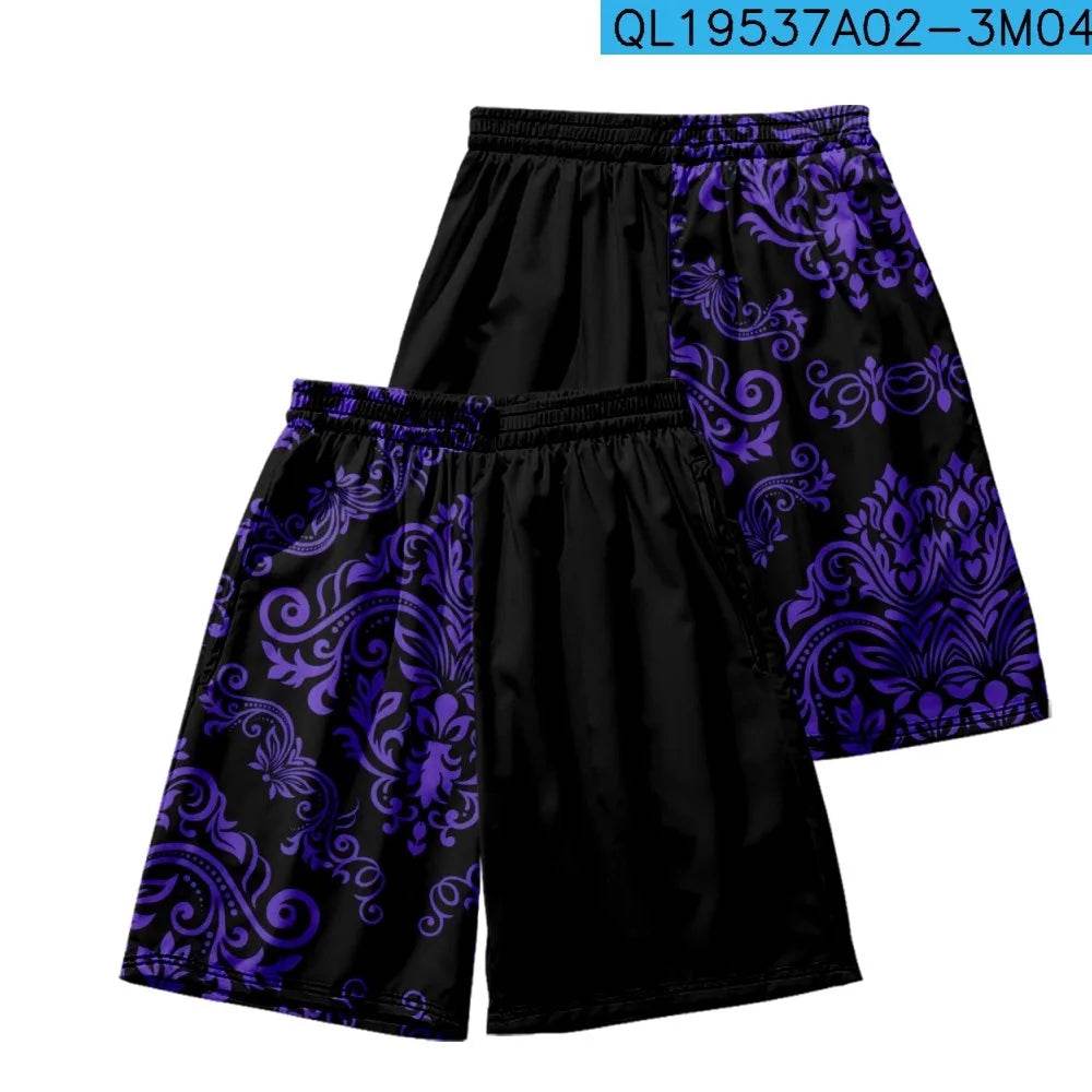 Summer Fashion Purple Print Beach Shorts - Casual Loose Fit for Men & Women - Buy Center
