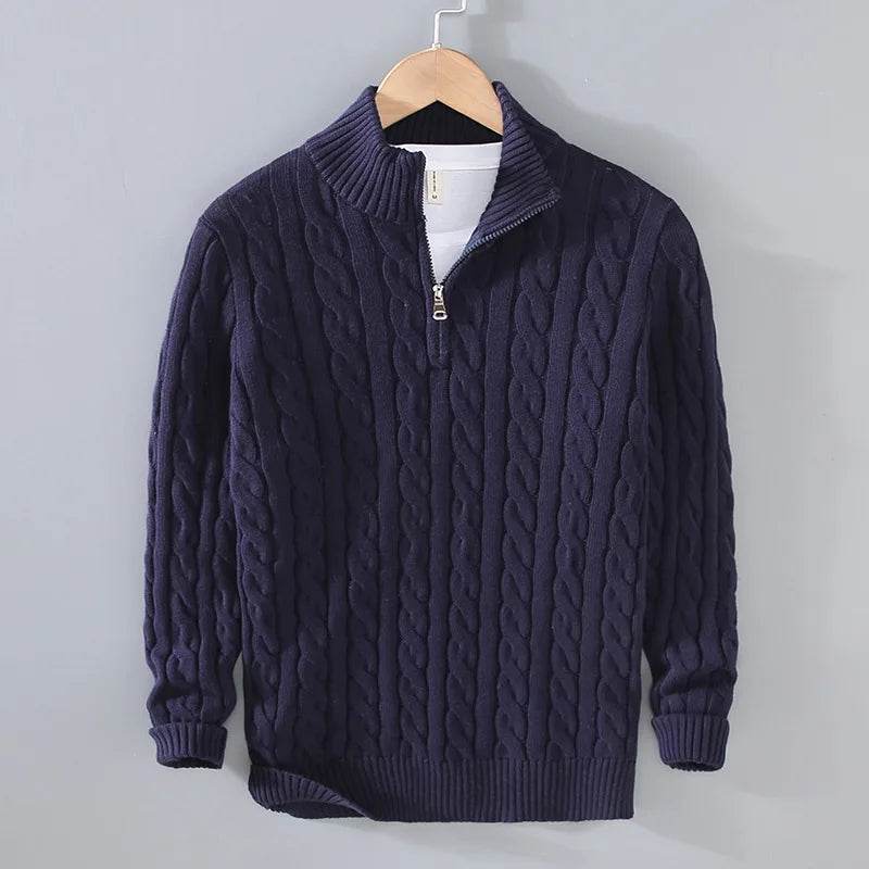 Autumn Winter Men's Pullover Sweater - Cotton Half Zip Stand Collar - Buy Center
