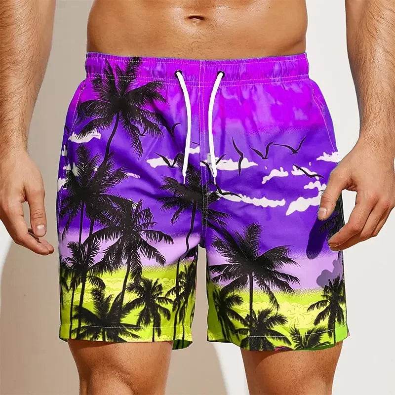 2024 Casual Men's Drawstring Shorts - Quick Dry Coconut Tree Print - Buy Center