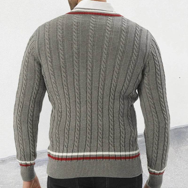 2024 Autumn Fashionable Sweater Mens Long Sleeve V Neck Striped Knit Jumpers Men Casual Slim Knitting Pullover Tops Streetwear - Buy Center