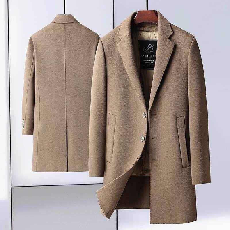 Handmade Woolen Mid-Length Coat - Goose Down Liner & Stylish Design