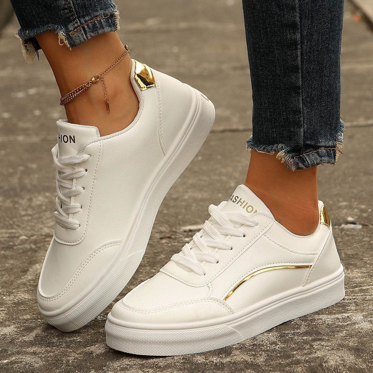 Stylish Lace-Up White Flats for Women - Trendy Round Toe Casual Shoes - Buy Center