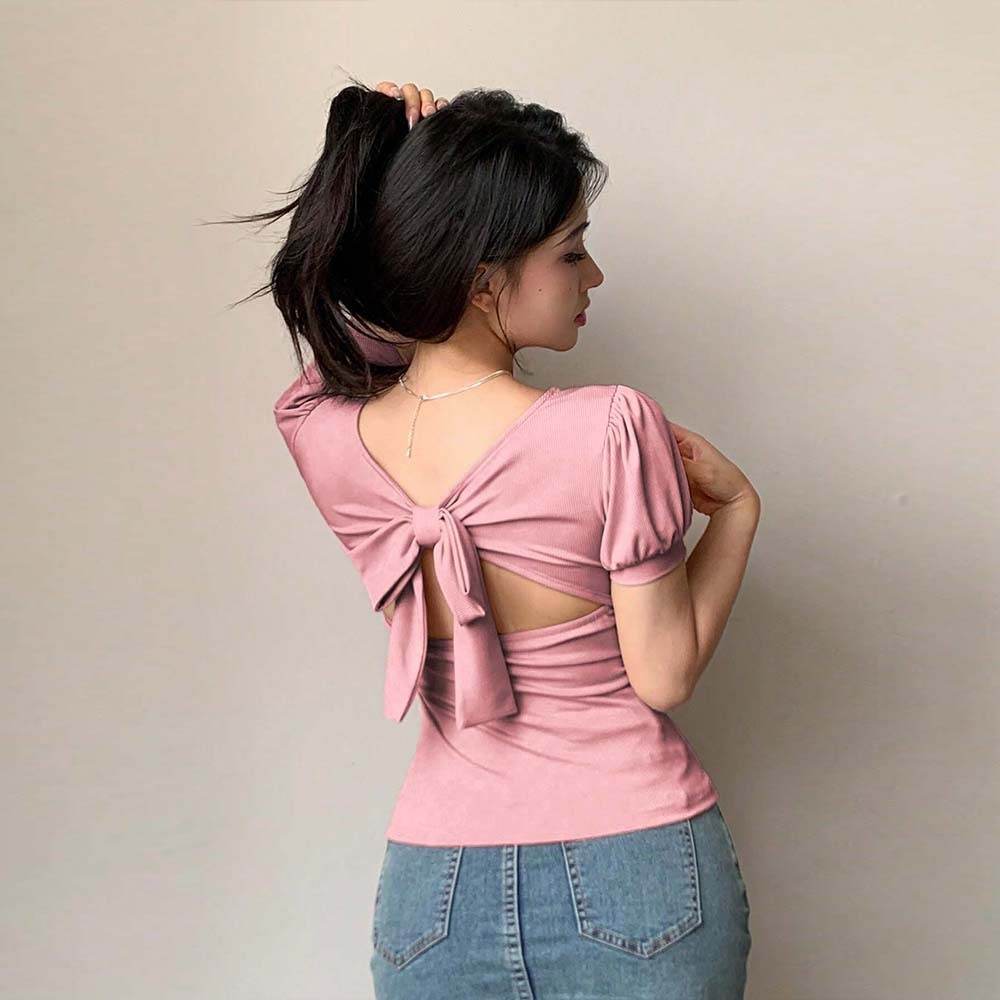 Sweet Girl U-Neck T-Shirt - Stylish Short Sleeve Top in Elegant Pink - Buy Center
