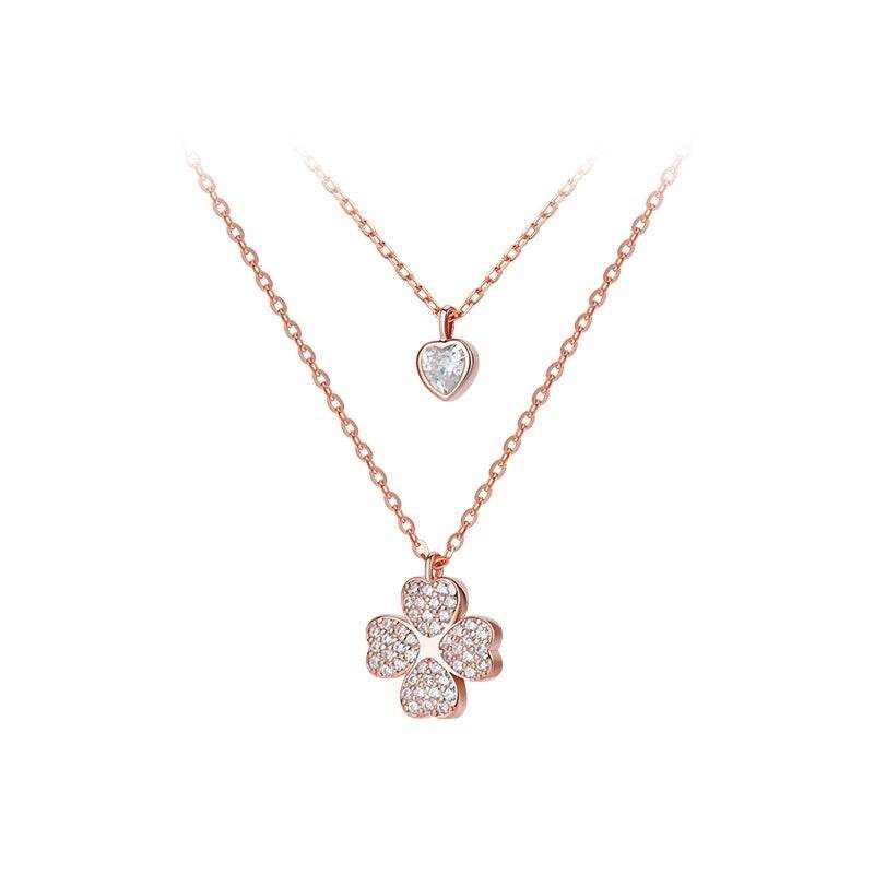 Buycenter Women's Sterling Silver Gold Clover Clavicle Chain Necklace - Buy Center