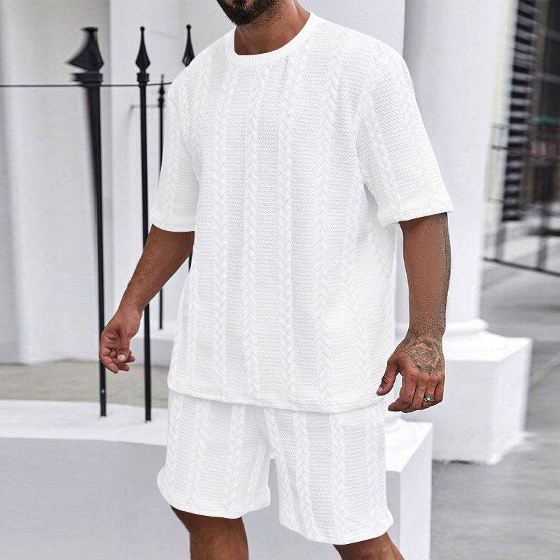 Buycenter Men's Fashion Shorts Suit - Casual Cotton Blend, Short Sleeve - Buy Center