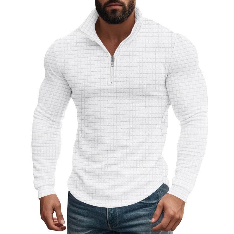 Buycenter Retro Long Sleeve Men's Sweater - Half Zipper, Plaid Design - Buy Center