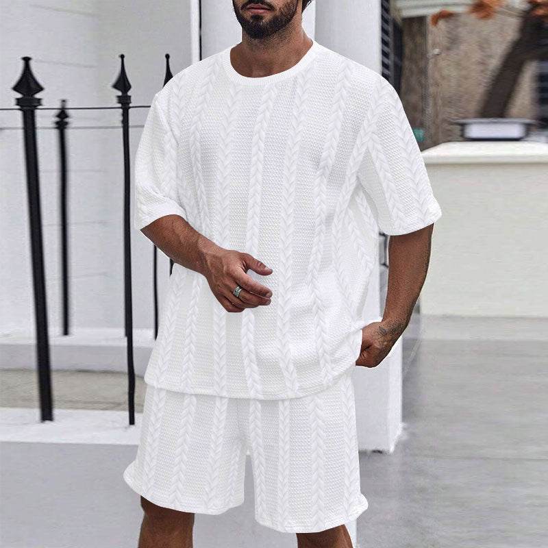Buycenter Men's Fashion Shorts Suit - Casual Cotton Blend, Short Sleeve - Buy Center