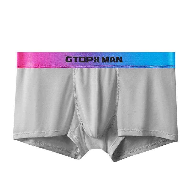 Men's Ice Silk Low Waist Boxers - Breathable Nylon Gradient Design