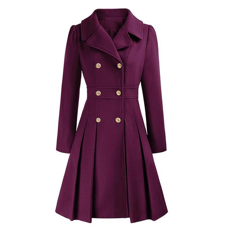 Women's A-Line Pea Coat - Double Breasted Windbreaker with Pockets - Buy Center