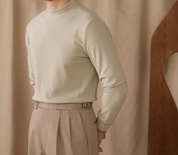 Buycenter Men's Warm Half High Neck - Elastic Commuting Top in Solid Colors - Buy Center