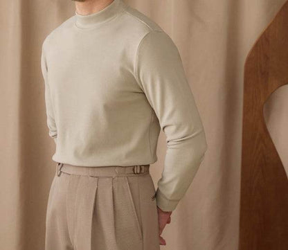 Buycenter Men's Warm Half High Neck - Elastic Commuting Top in Solid Colors - Buy Center