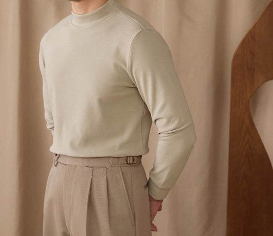 Buycenter Men's Warm Half High Neck - Elastic Commuting Top in Solid Colors - Buy Center