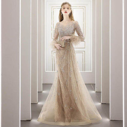 Buycenter Diamond-Encrusted Evening Dress - Stylish U-Neck Design - Buy Center