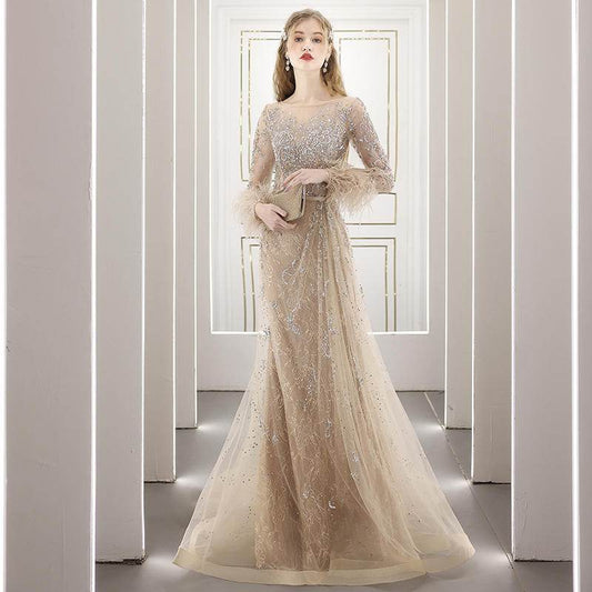 Buycenter Diamond-Encrusted Evening Dress - Stylish U-Neck Design - Buy Center