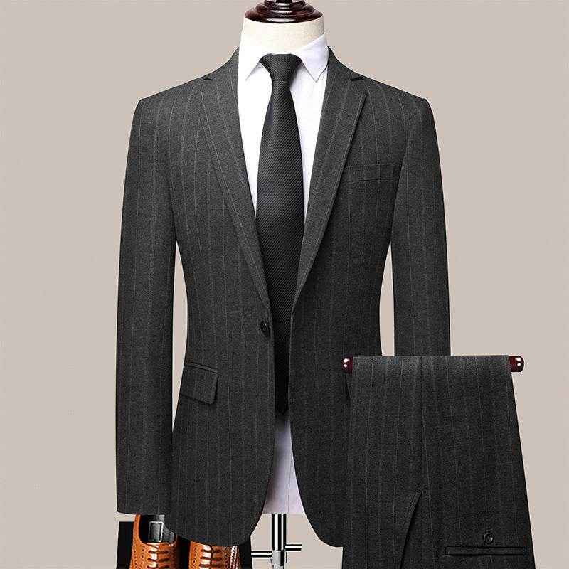 Korean Slim Striped Men's Suit Set - Elegant Business Wear for All Seasons