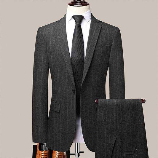 Korean Slim Striped Men's Suit Set - Elegant Business Wear for All Seasons