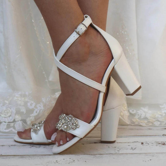 Buycenter Women's Classic White Chunky Heel Pumps - Stylish & Elegant - Buy Center