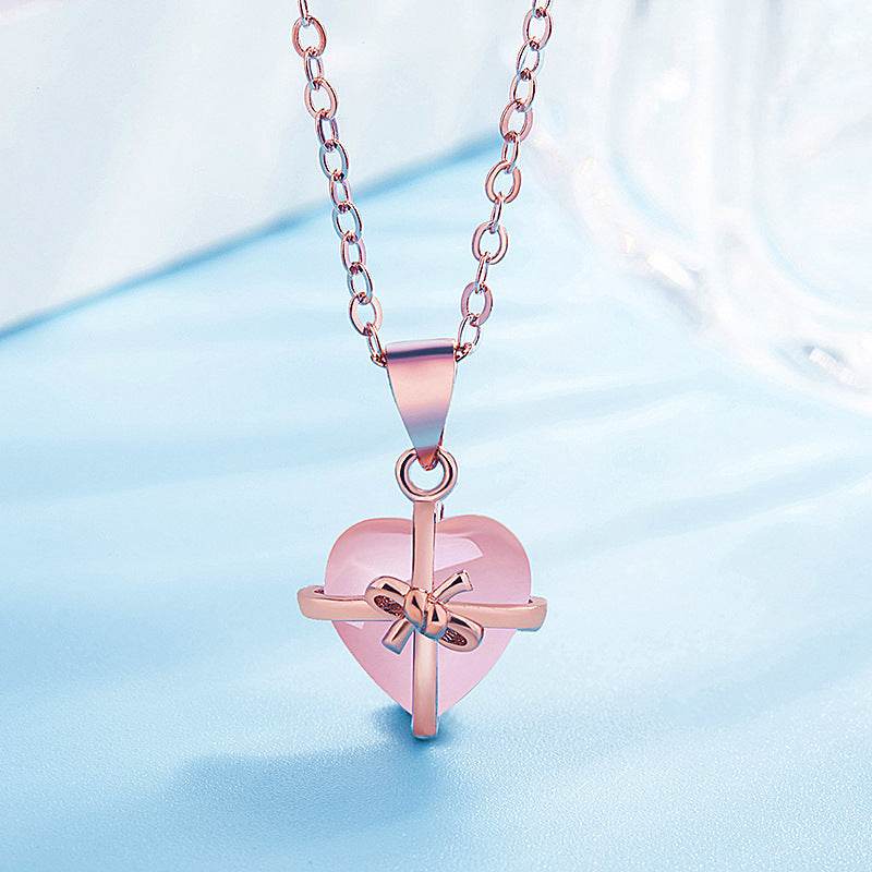 Buycenter Heart-Shaped Powder Crystal Pendant Necklace - 925 Plated Jewelry - Buy Center