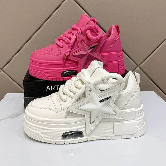 Women's Lightweight Platform Board Shoes - White & Pink Casual Style - Buy Center