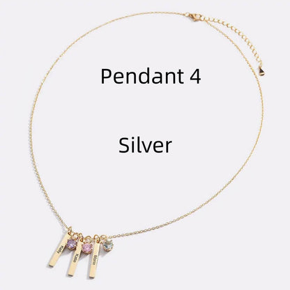 Personalized Mini Bar Birthday Stone Necklace - Custom Stainless Steel Pendant - Buy Center