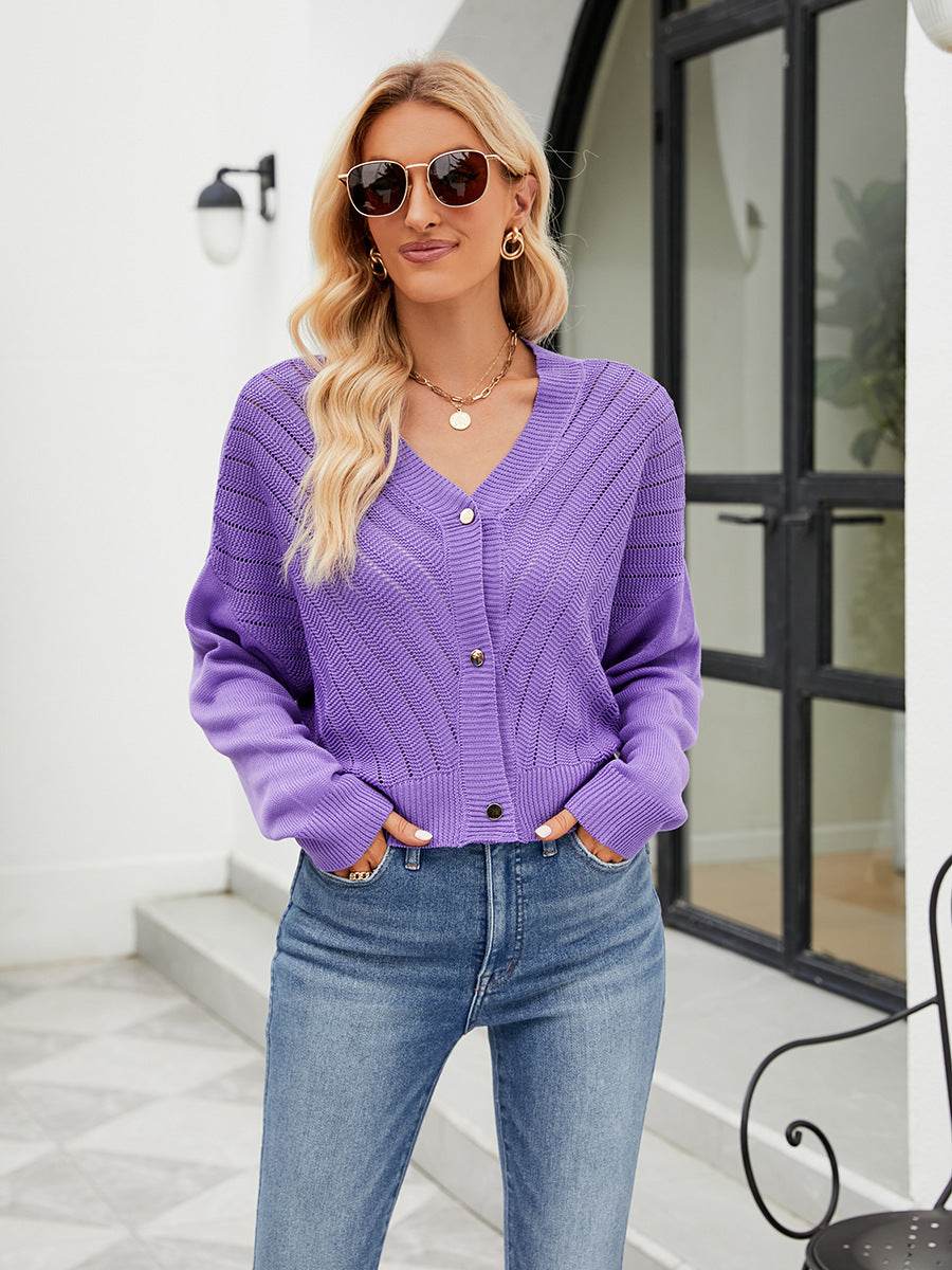 Buycenter V-Neck Hollow Knitted Cardigan - Loose Fit in Macaron Colors - Buy Center