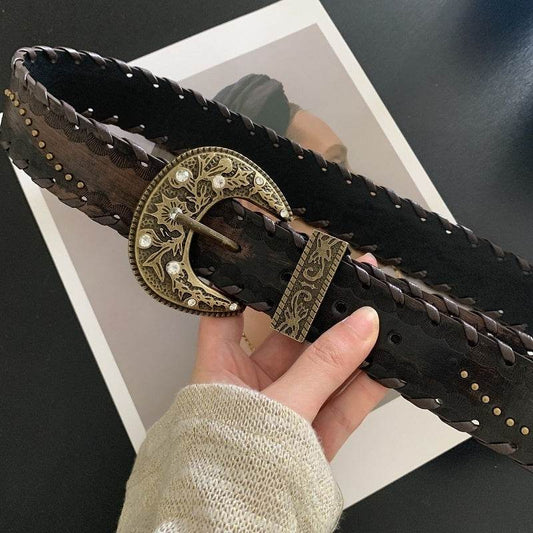 Vintage Distressed Rivet Belt - Stylish Cowhide Accessory for Fashion Lovers - Buy Center