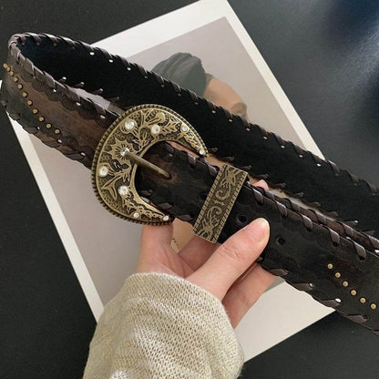 Vintage Distressed Rivet Belt - Stylish Cowhide Accessory for Fashion Lovers - Buy Center