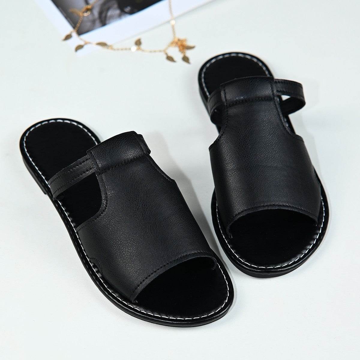 Buycenter Plus Size Women's PU Flat Sandals - Breathable & Quick Drying - Buy Center