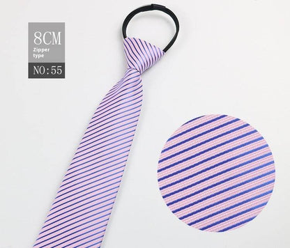 Black Striped Blue Business Tie - Lazy Zip Closure for Easy Wear - Buy Center