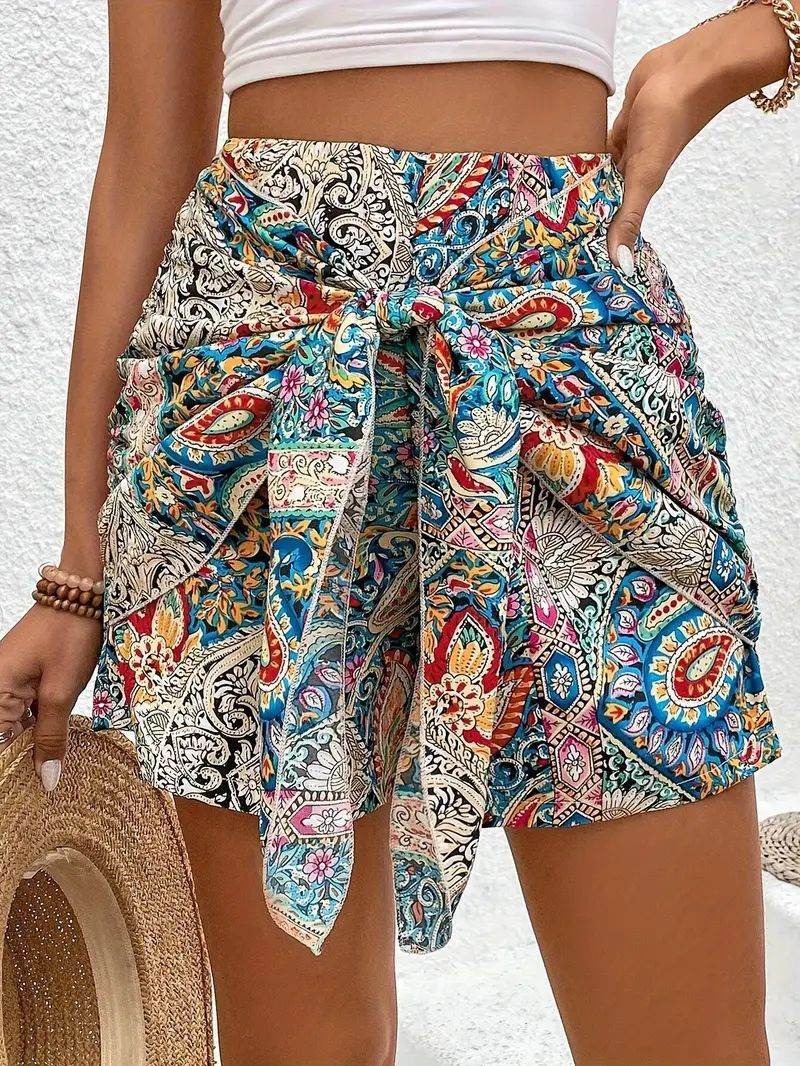 Buycenter Women's Slimming Printed Irregular Lace-Up Skirt - Trendy Design - Buy Center