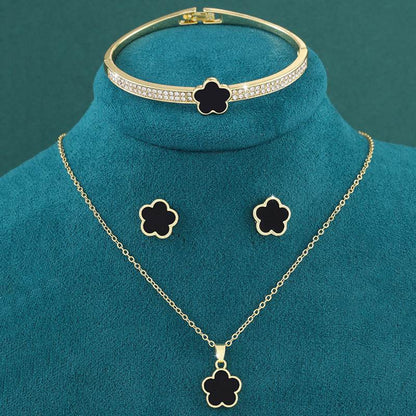 Lucky Five Petal Flower Jewelry Set - Elegant Modern Fashion Accessory - Buy Center