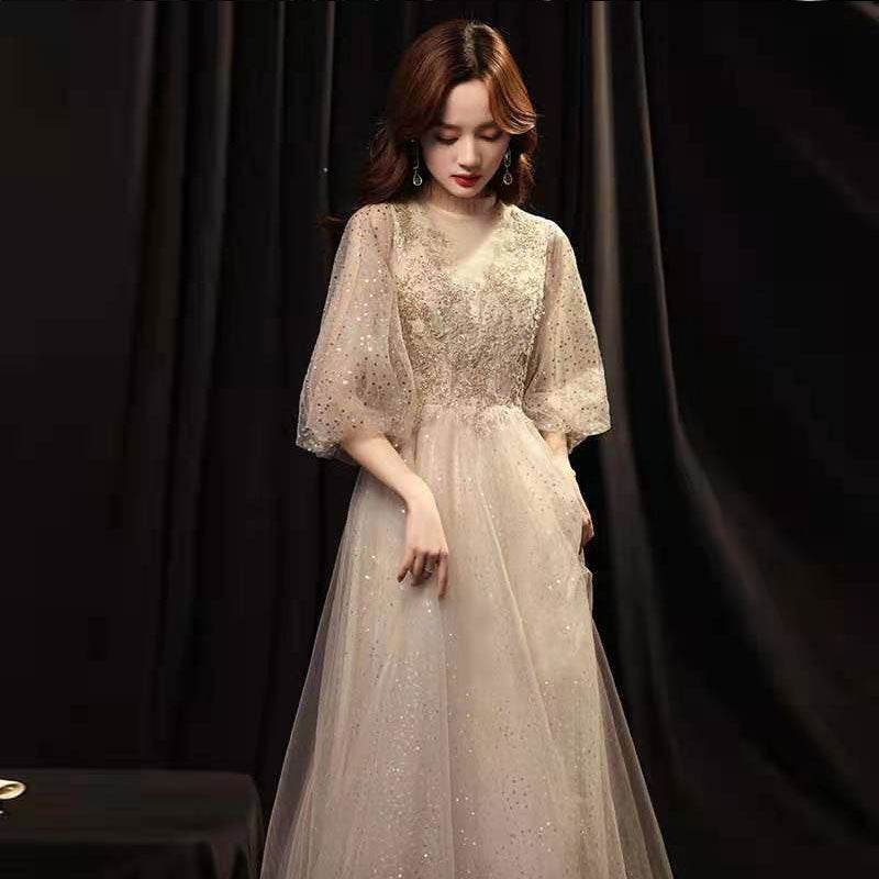 Buycenter Slim Beauty Gold Evening Dress - V-Neck Design, Sizes S-XXL - Buy Center