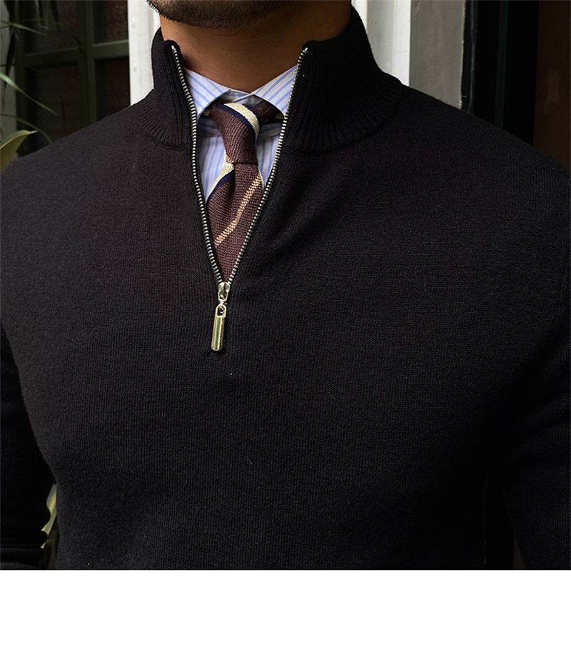 Buycenter Men's Zipper Knit Sweater - Stand-up Collar, Long Sleeves - Buy Center