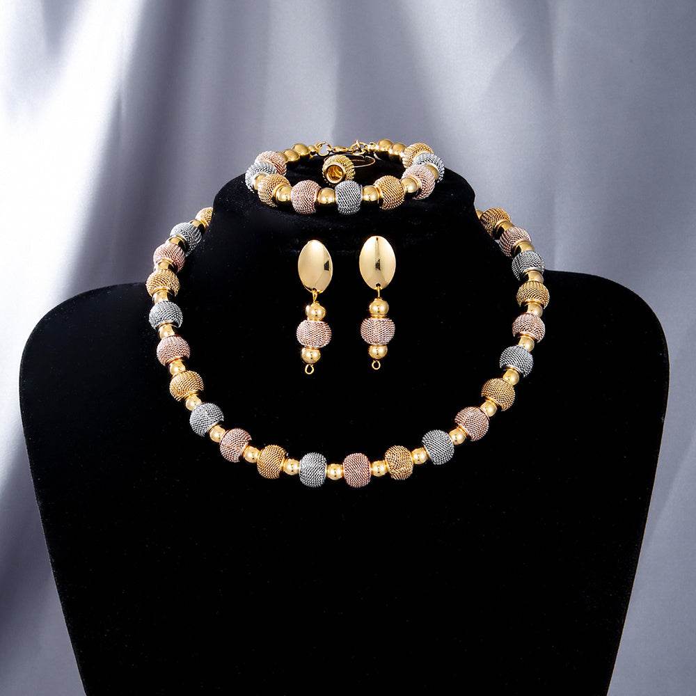 Fashionable 5-Piece Metallic Jewelry Set - Gold Earrings, Necklaces & Bracelet - Buy Center