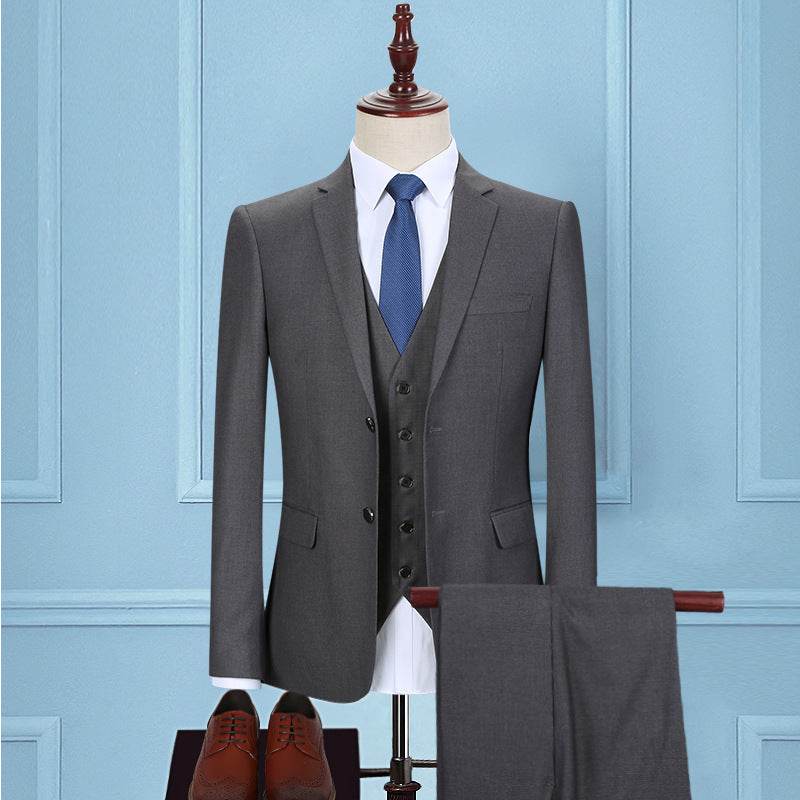 Korean Slim Fit Men's Three-Piece Suit - Dark Green Smart Business Attire - Buy Center