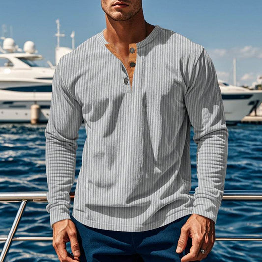 Buycenter Men's Slim-fit Four-button Corduroy Top - Long Sleeve Options - Buy Center