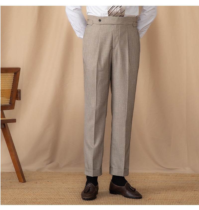 Buycenter High-Waisted Casual Trousers - Solid Color, Straight Fit - Buy Center