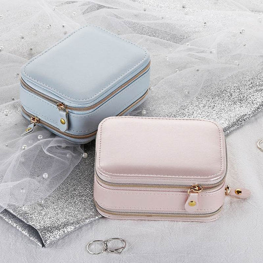 Compact PU Leather Jewelry Box - Stylish Zipper Organizer in Two Colors - Buy Center