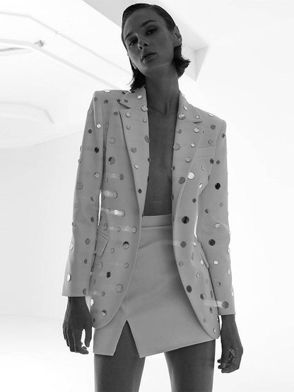 Buycenter Women's Round Mirror Beaded Suit Jacket - Stylish Cotton Trench Coat - Buy Center