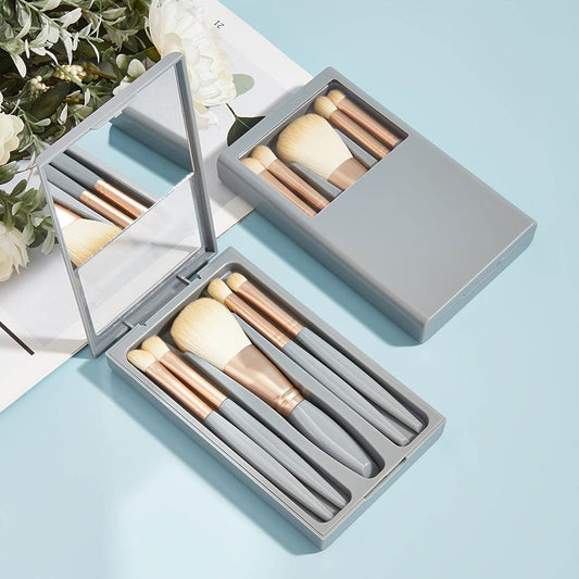 5 PCs Travel Makeup Brush Set with Mirror - Portable Beauty Essentials 2025 - Buy Center