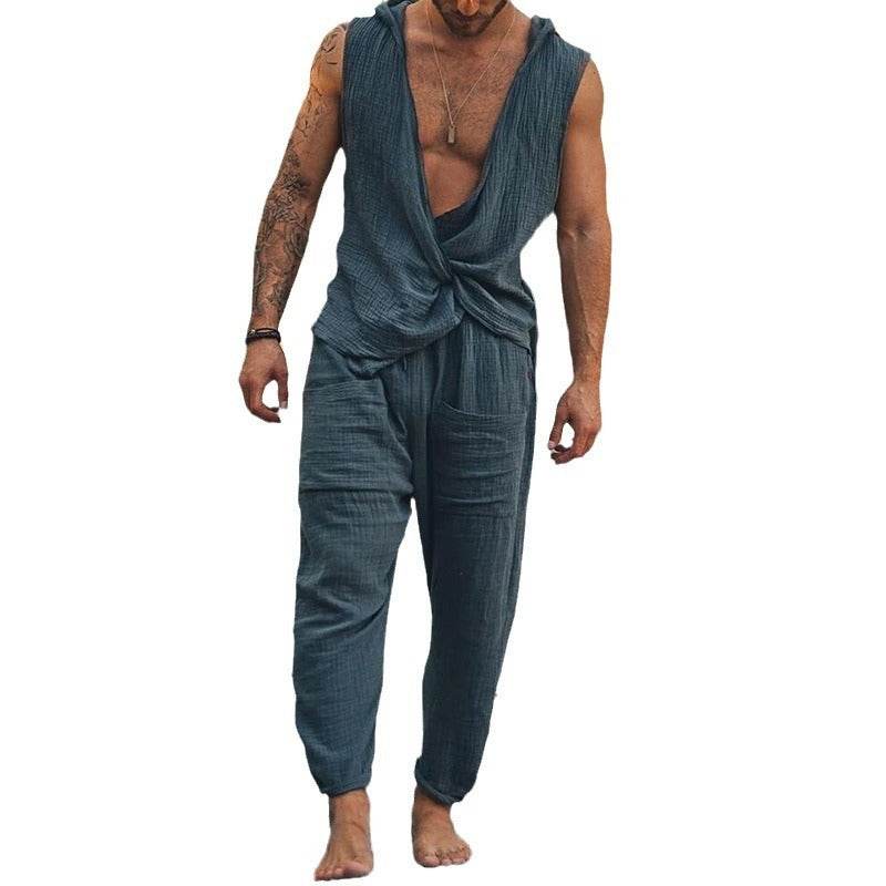 Men's Cotton Linen Two-Piece Set - Stylish Vest & Loose Pants for Summer - Buy Center