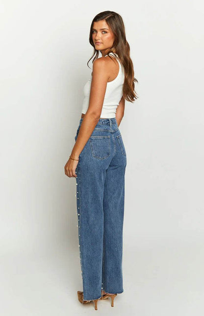 Women's Oblique Waist Frayed Hem Jeans - Trendy Straight-Leg Style 2025 - Buy Center