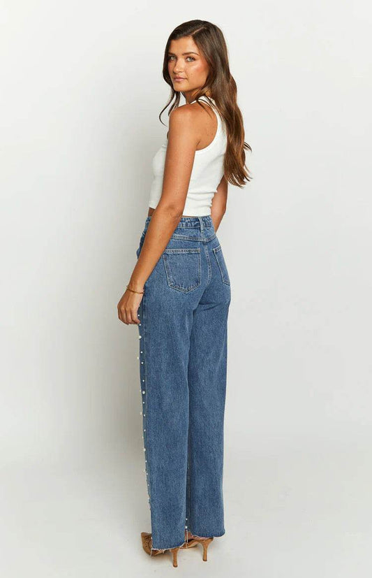 Women's Oblique Waist Frayed Hem Jeans - Trendy Straight-Leg Style 2025 - Buy Center