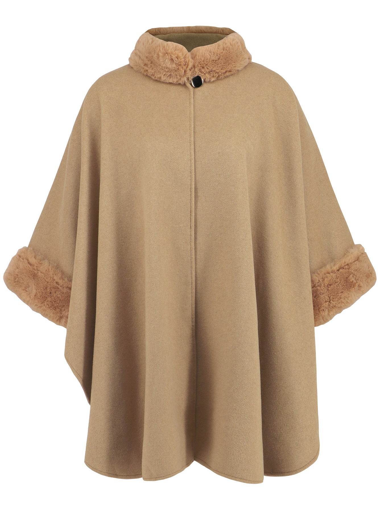 Elegant Women's Fur Collar Coat - Fashionable Mid-Length Trench Cape - Buy Center