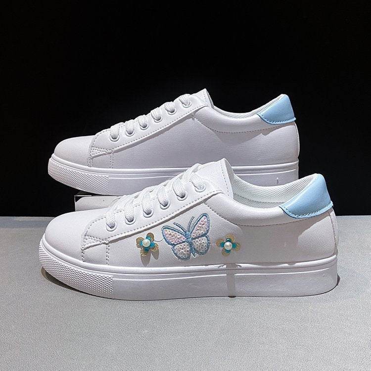 Buycenter Women's Flat Sneakers with Bow - Stylish Floral Design, Non-Slip - Buy Center