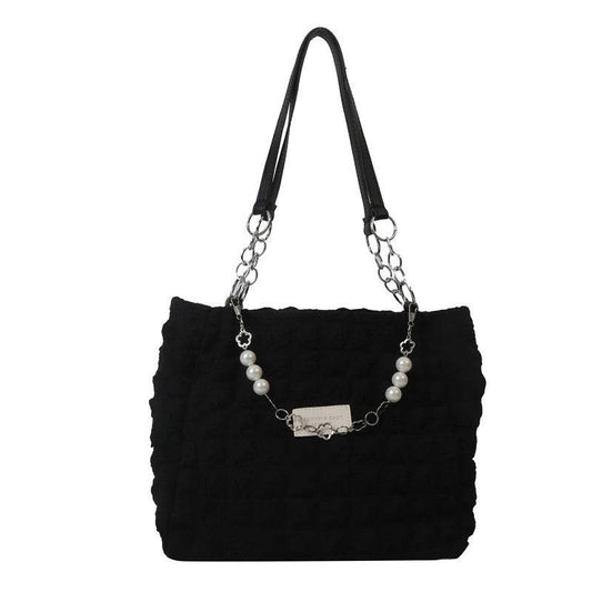 Buycenter Simple Pleated Shoulder Bag - Urban Soft Nylon Tote - Buy Center