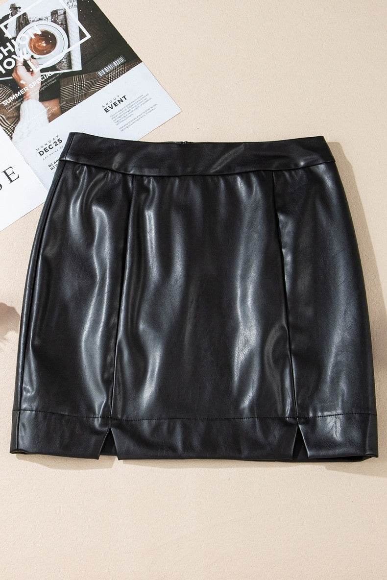 Buycenter Women's Solid Color High Waist Slim Fit Slit Skirt - Casual Chic - Buy Center